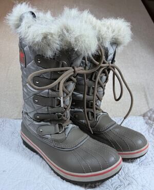 Sorel Women's Gray 9.5 Torino II Nylon Faux Fur Winter Waterproof Snow Boots